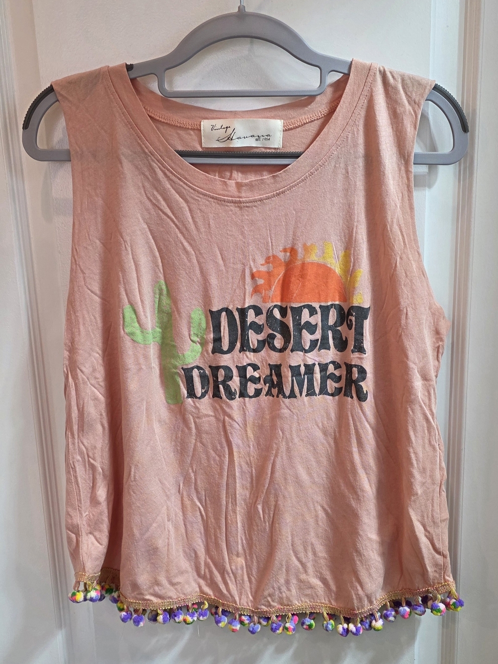 Vintage Havana Peach 'Desert Dreamer' Graphic Tank with Pom-Pom Trim